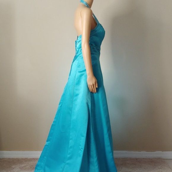 NWOT Tiffany Design Turquoise A-line Formal Gown - Picture 3 of 5